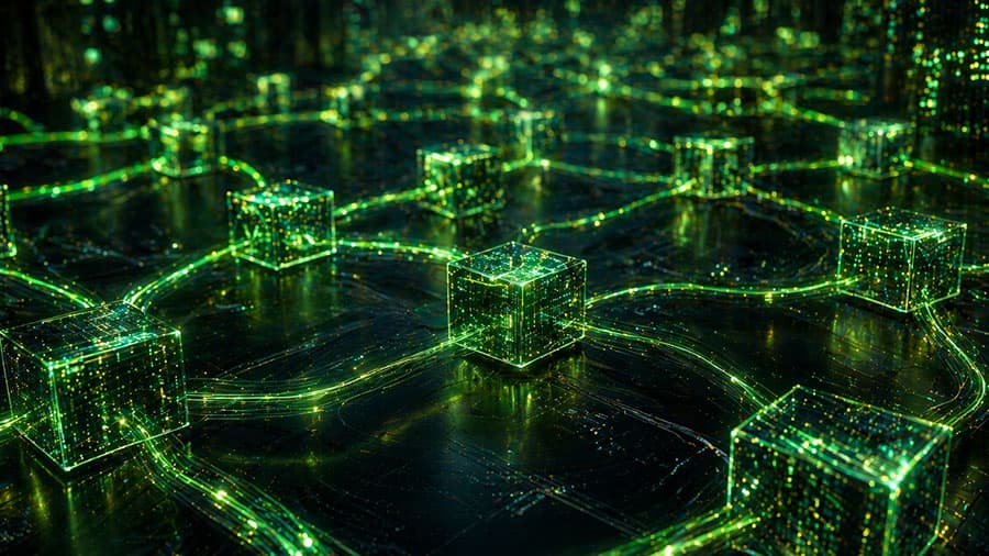 Digital blockchain network with connected data nodes